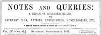 Notes and Queries, Vol. IV, Number 97, September 6, 1851 by Various