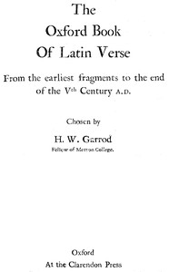 The Oxford Book of Latin Verse by H. W. Garrod