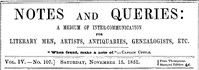 Notes and Queries, Vol. IV, Number 107, November 15, 1851 by Various