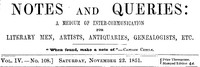 Notes and Queries, Vol. IV, Number 108, November 22, 1851 by Various