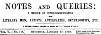 Notes and Queries, Vol. V, Number 116, January 17, 1852 by Various