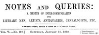 Notes and Queries, Vol. V, Number 118, January 31, 1852 by Various