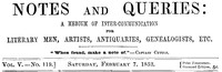 Notes and Queries, Vol. V, Number 119, February 7, 1852 by Various