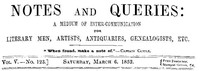 Notes and Queries, Vol. V, Number 123, March 6, 1852 by Various