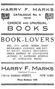 Harry F. Marks Catalogue No. 4, 1919 by Harry F. Marks