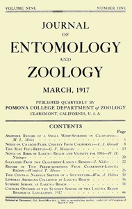 Journal of Entomology and Zoology, Vol. 09, No. 1, March 1917 by Various