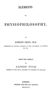 Elements of Physiophilosophy by Lorenz Oken