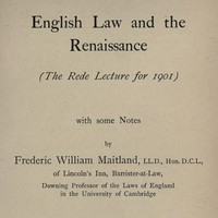 English Law and the Renaissance by Frederic William Maitland