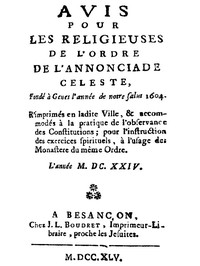 Avis pour les religieuses de l'ordre de l'Annonciade celeste, fondé à Genes