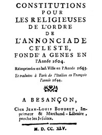 Constitutions pour les religieuses de l'ordre de l'annonciade céleste, fondé à