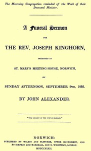 A funeral sermon for the Rev. Joseph Kinghorn by John Alexander