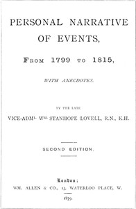 Personal Narrative of Events, From 1799 to 1815 by William Stanhope Lovell