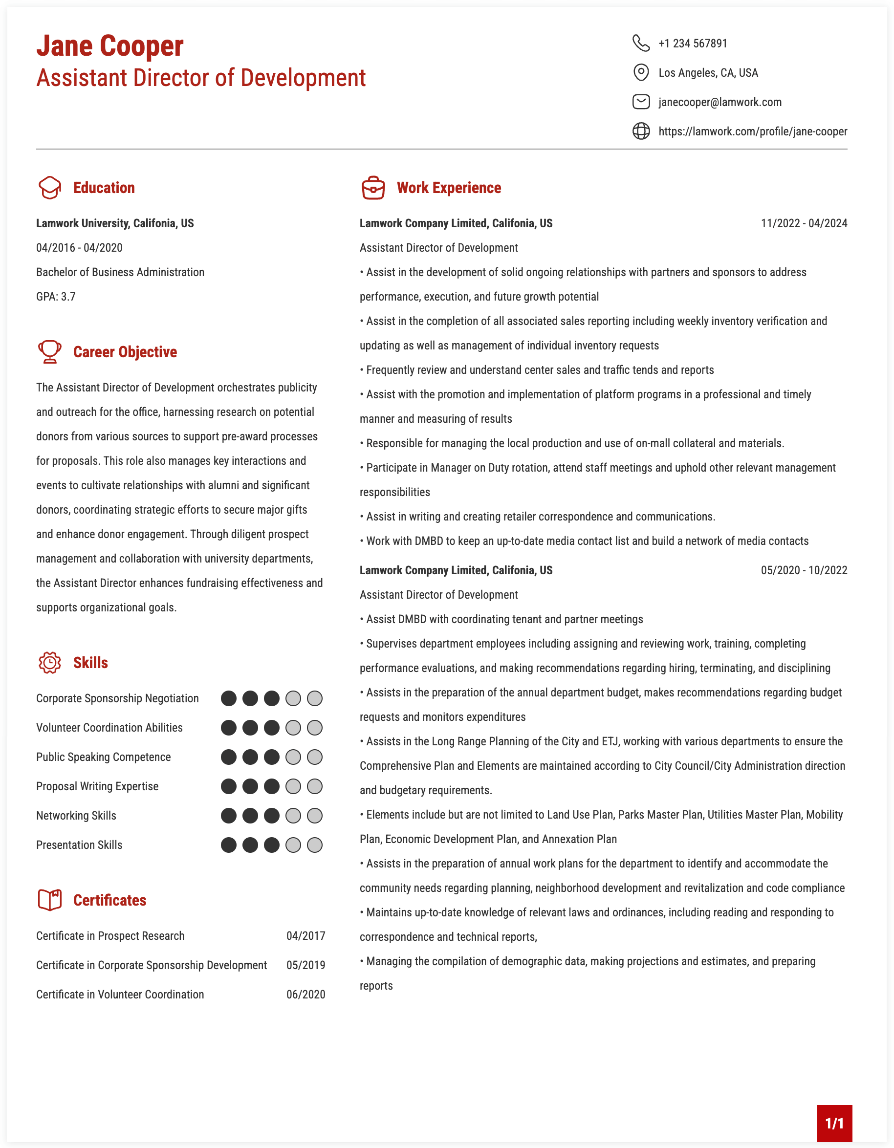 Assistant Director Of Development Services Assistant Director Of Development Resume Example
