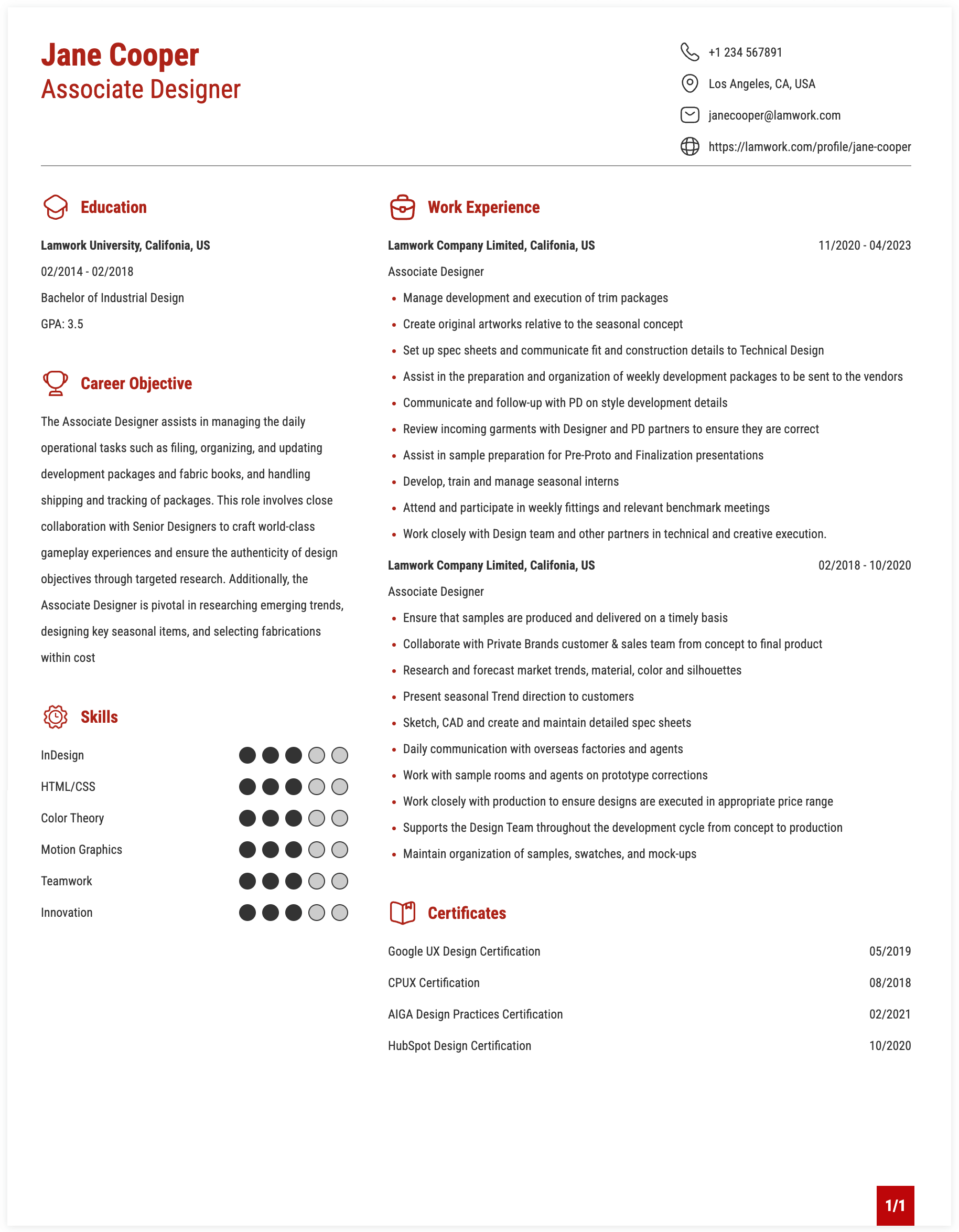 Associate Designer Resume Example