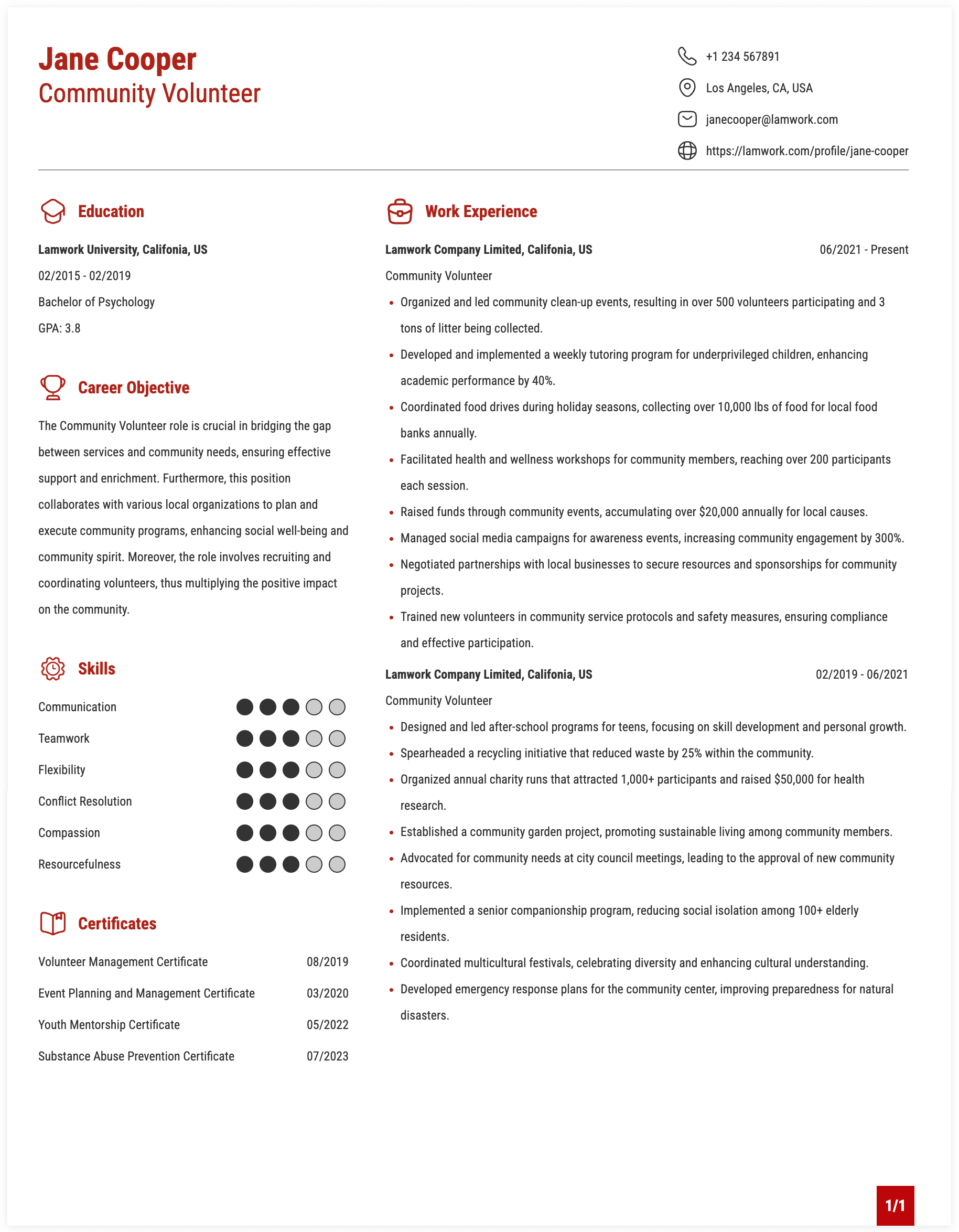 Volunteering In Cv Example Community Volunteer Resume Example