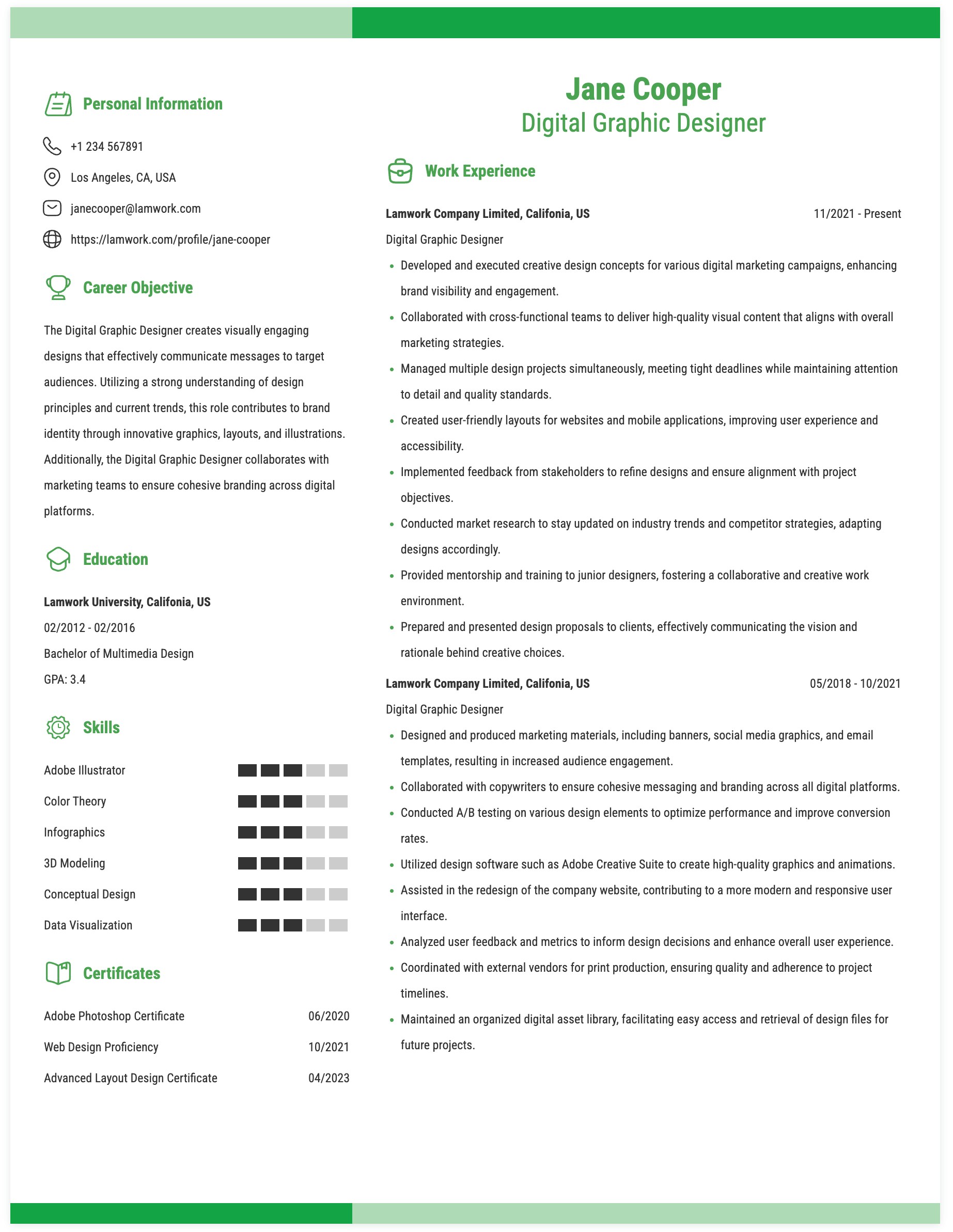 Digital Graphic Designer Resume Example
