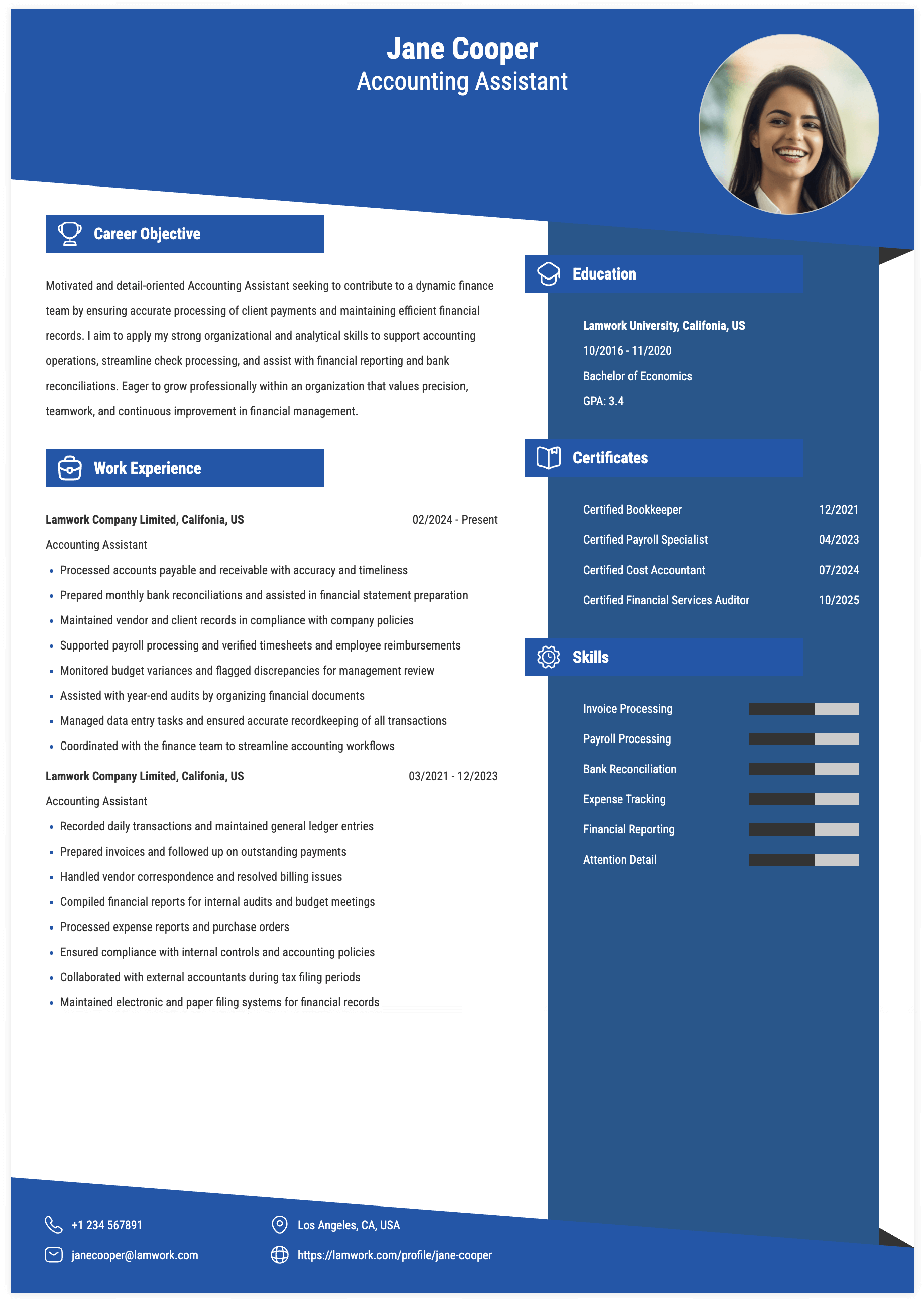 Accounting Assistant Resume Example