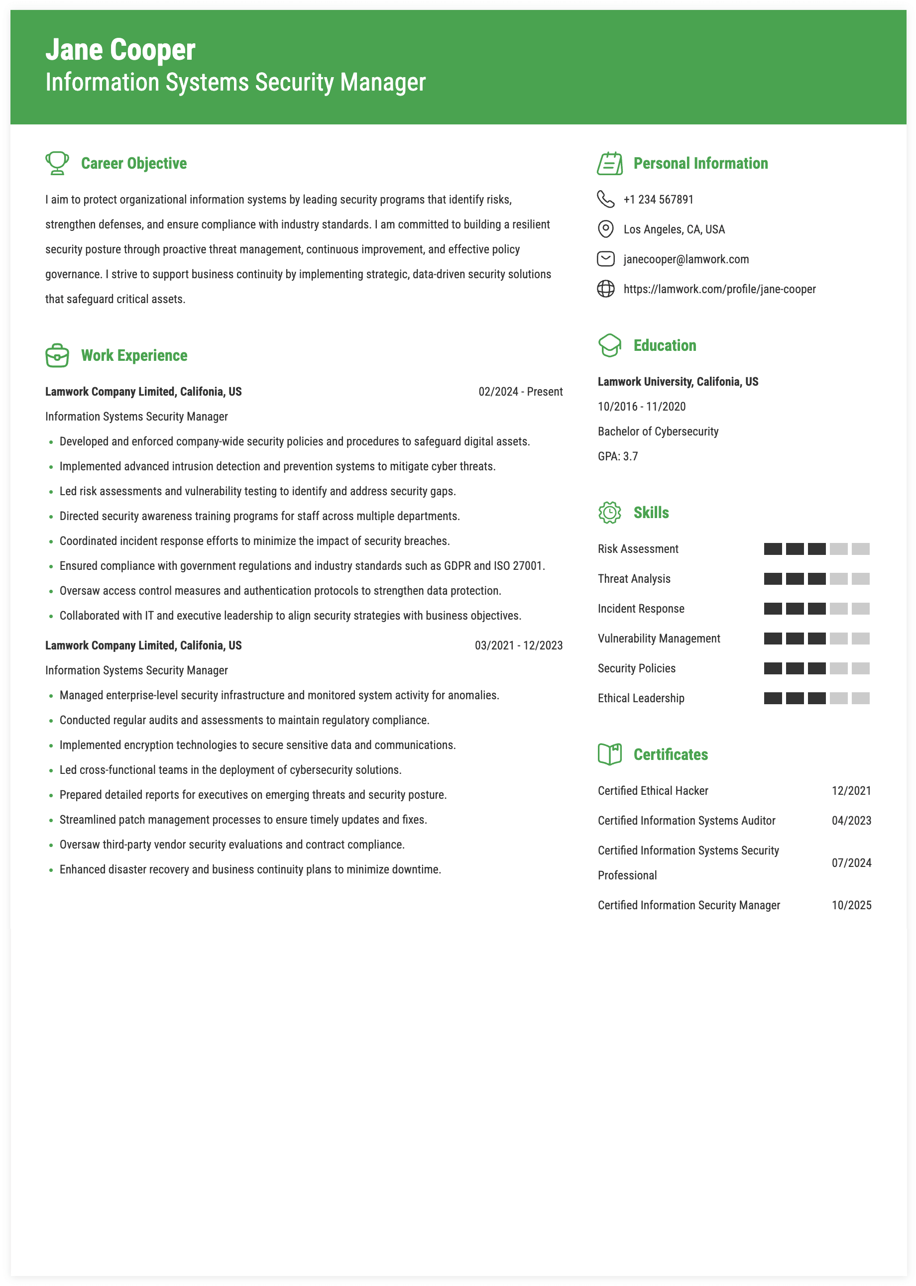 Isso Example Resumes Information Systems Security Manager Resume Example