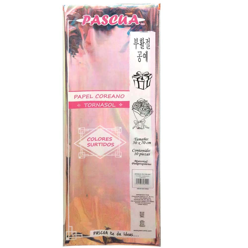 Papel Coreano Tornasol de 58 x 58 cm Colores Surtidos Paquete con 10 Pascua PK-TOR-SUR