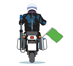 Imagen de la pregunta: Un agente circula en una moto portando una bandera verde; ¿qué indica?