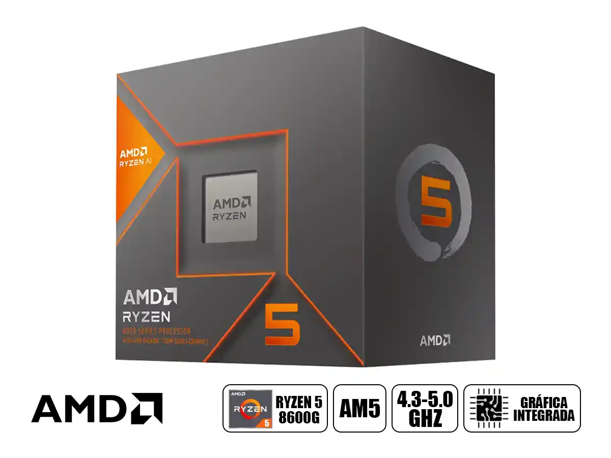 PROCESADOR AMD RYZEN 5 8600G 4.3GHZ HASTA 5GHZ 16MB (100-100001237BOX) AM5, 6 NUCLEOS, RADEON GRAPHICS vista 2