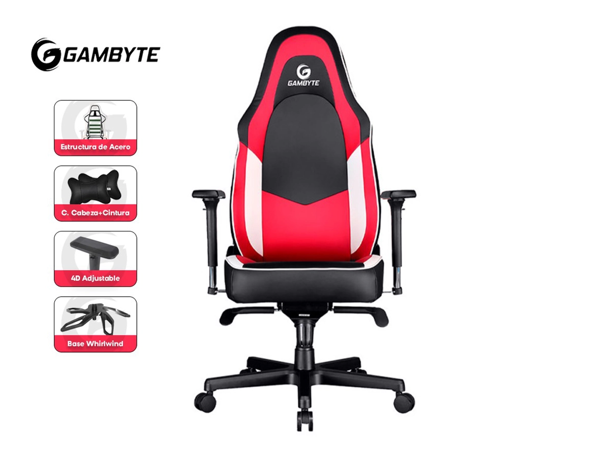 SILLA GAMBYTE PREMIUM ( VG01- 19- GBE ) GAMING | ROJA C/ BLANCO+NEGRO vista 2