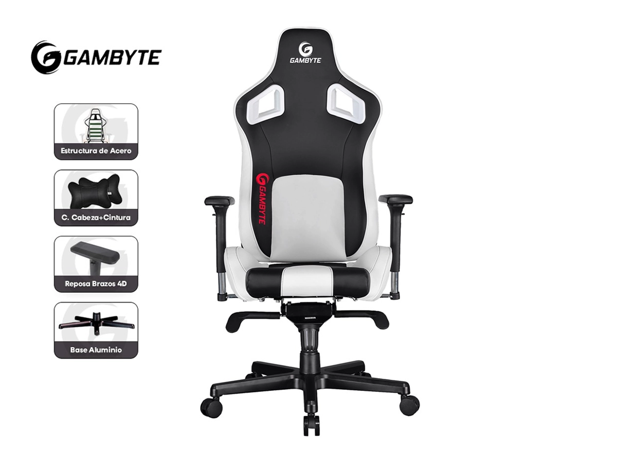 SILLA GAMBYTE PREMIUM ( VC03- 09- GBE ) GAMING | NEGRO C/ BLANCO vista 2