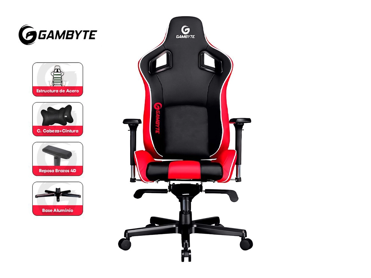 SILLA GAMBYTE PREMIUM ( VC03- 19- GBE ) GAMING | NEGRO C/ ROJO vista 2