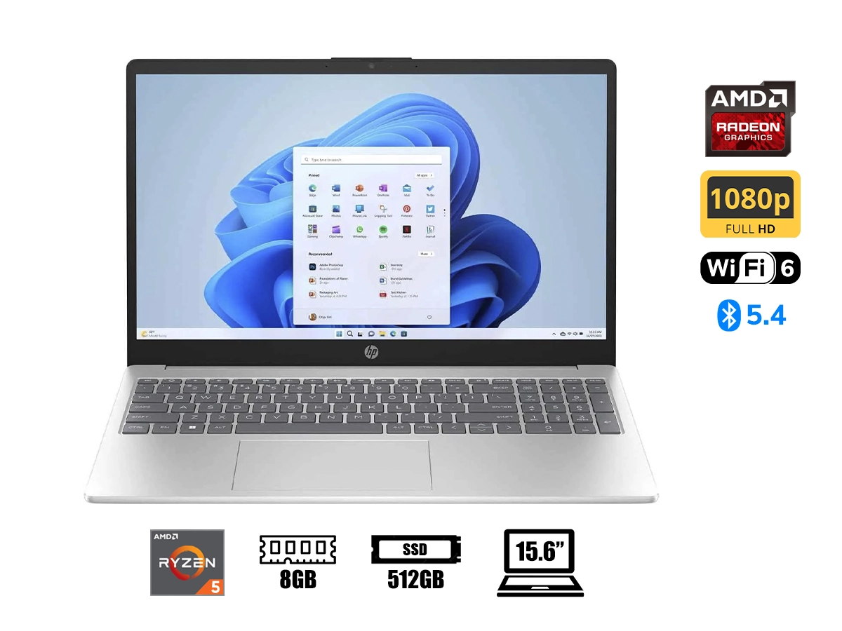 LAPTOP HP RYZEN 5-7520U 15-FC0146DX (C0CL9UA#ABA) RAM 8GB, SSD 512GB, PANTALLA 15.6 FHD TACTIL, WIN11, SILVER vista 2
