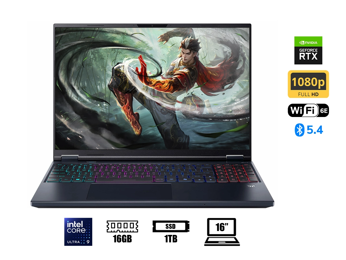 LAPTOP ACER ULTRA 9 275HX PREDATOR HELIOS NEO 16 AI PHN16-73-95B8 (NH.U0UAA.002) RAM 16GB, SSD 1TB, RTX 5070TI 12GB, 16 WQXGA 240HZ, WIN11, BLACK vista 2