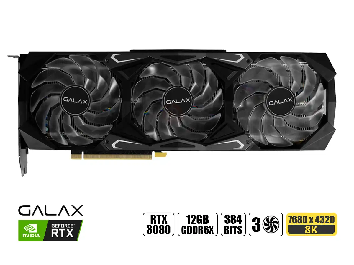 TARJETA DE VIDEO GALAX GEFORCE RTX 3080 SG LHR 12GB GDDR6X (38NOM5MD99SS) NVIDIA 384 BITS, 3 VENTILADORES vista 2