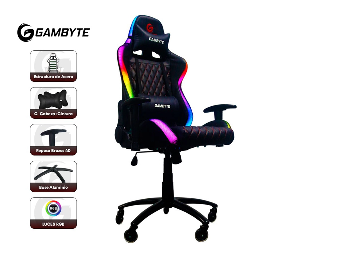 SILLA GAMBYTE PREMIUM ( GI-RGBCHBL-RU ) GAMING | NEGRO | LED -RGB vista 2