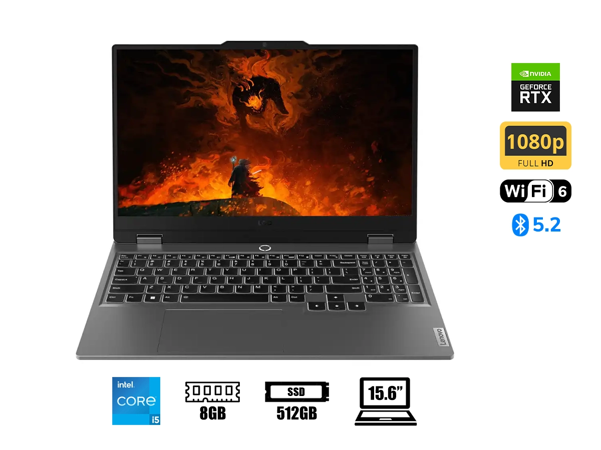 LAPTOP LENOVO CORE I5 12450HX LOQ 15IAX9 (83GS006WLM) RAM 8GB, SSD 512GB, RTX 3050 6GB, PANTALLA 15.6 FHD 144HZ IPS, FREEDOS, LUNA GREY, ESP vista 2