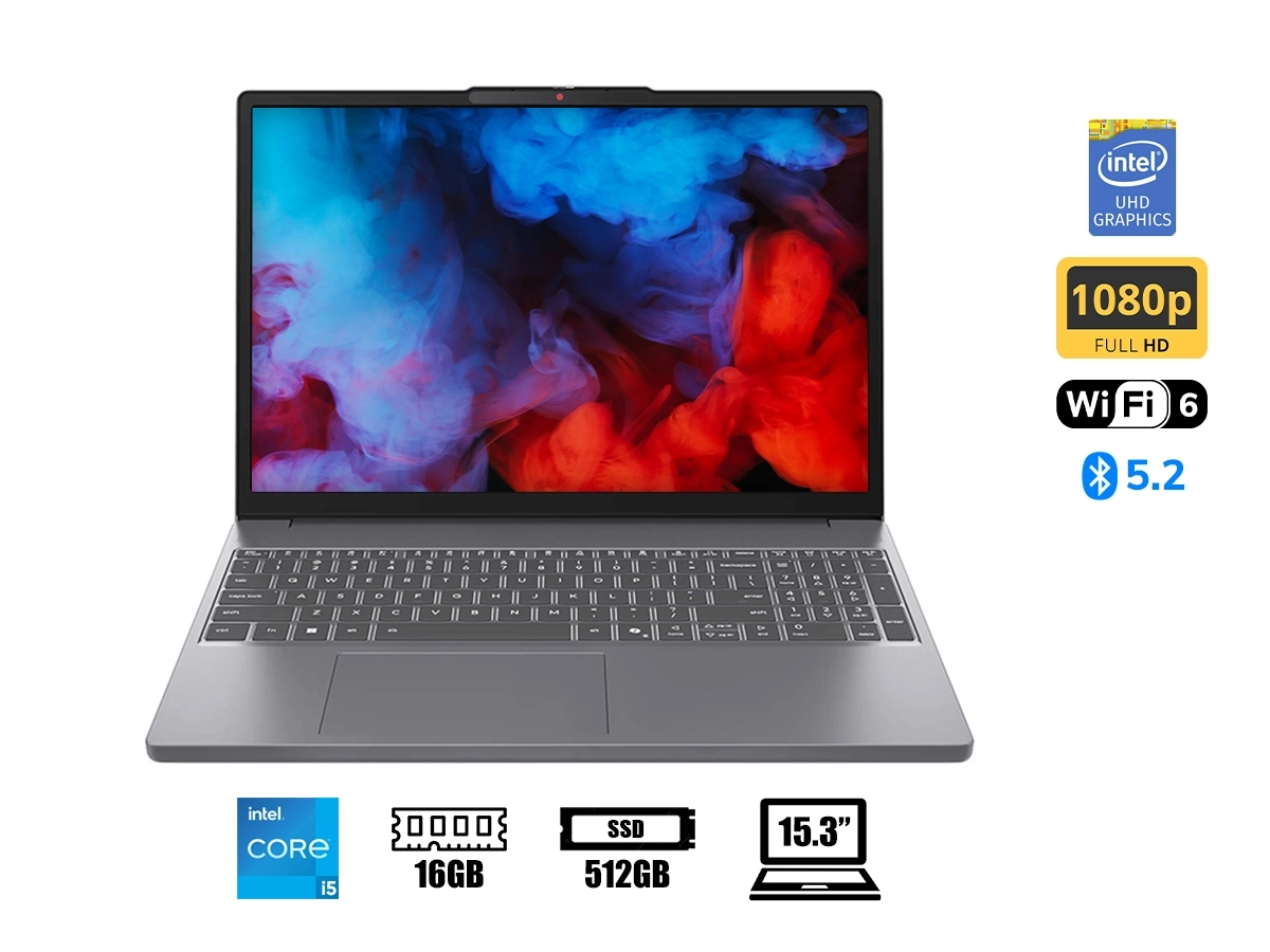 LAPTOP LENOVO CORE I5-13420H IDEAPAD SLIM 3 15IRH10 (83K1016CLM) PANTALLA 15.3 WUXGA, RAM 16GB, SSD 512GB, FREEDOS, LUNA GREY vista 2