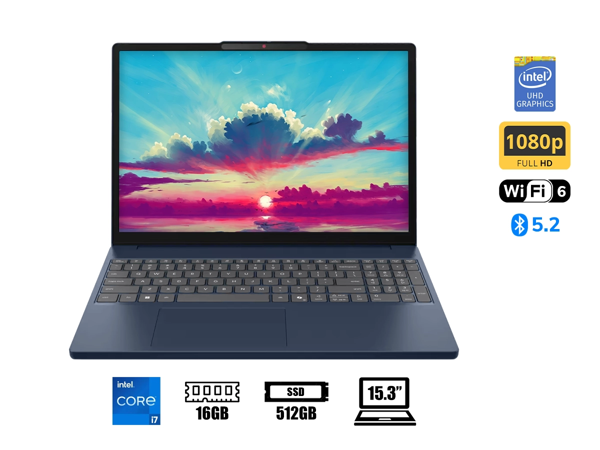 LAPTOP LENOVO CORE I7-13620H IDEAPAD SLIM 3 15IRH10 (83K101FFLM) PANTALLA 15.3 FHD+ IPS, RAM 16GB, SSD 512GB, FREEDOS, COSMIC BLUE-22683 vista 2
