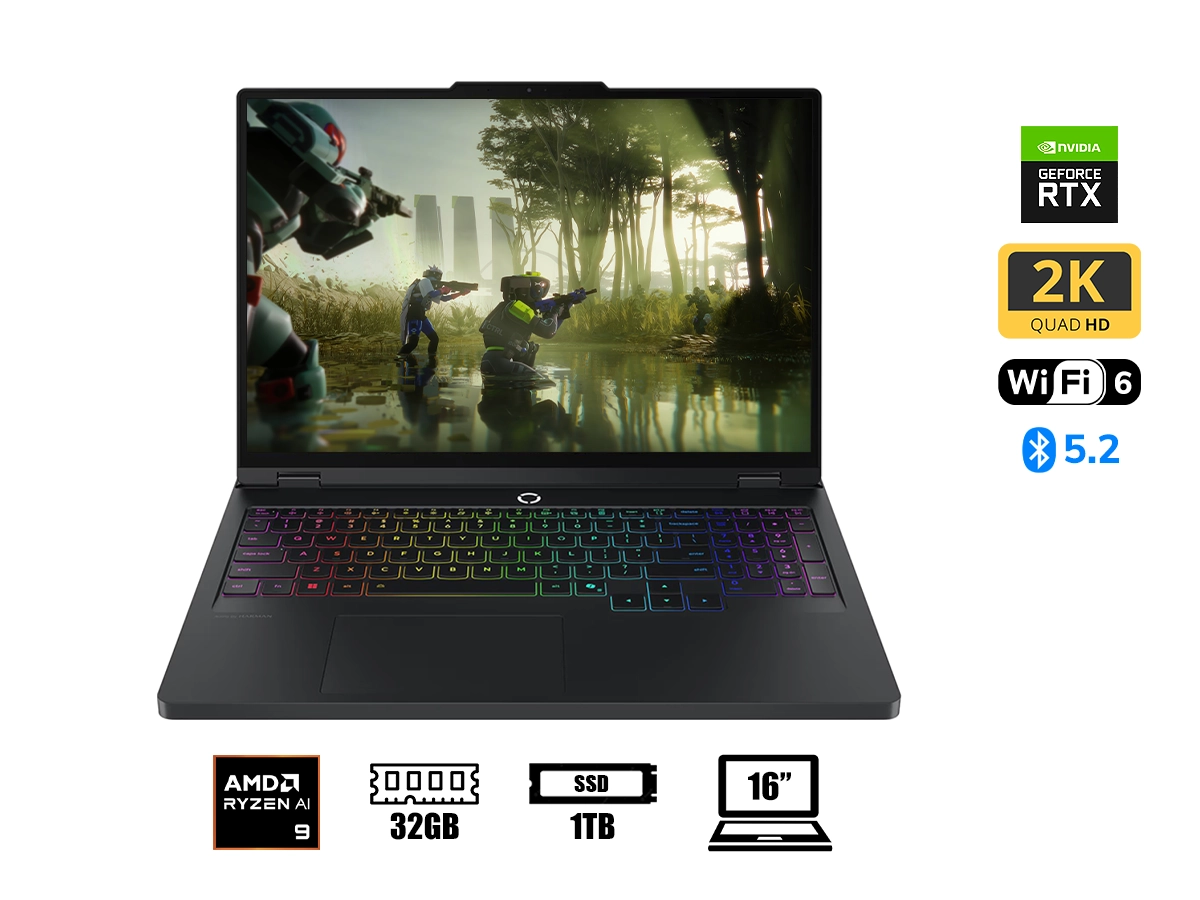 LAPTOP LENOVO RYZEN 9 8945HX LEGION PRO 5 16ADR10 (83LT002MLM) RAM 32GB, SSD 1TB, RTX 5060 8GB, FREEDOS, PANTALLA 16 WQXGA IPS 240HZ, BLACK, RGB ESP vista 2