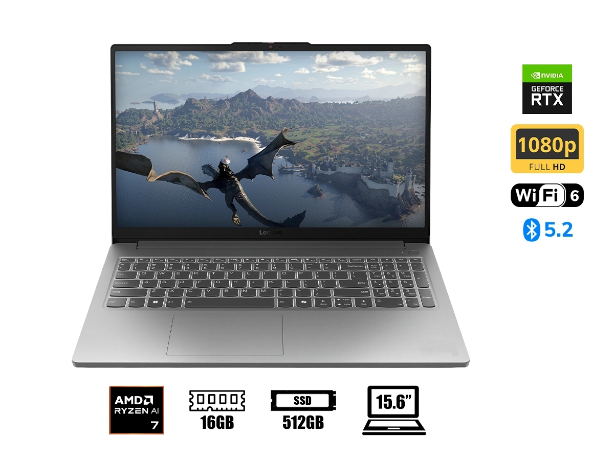 LAPTOP LENOVO AMD RYZEN 7 170 LOQ ESSENTIAL 15ARP10 (83S0007FUS) RAM 16GB, SSD 512GB, RTX 4050 6GB, PANTALLA 15.6 FHD IPS 144HZ, WIN11, LUNA GREY vista 2