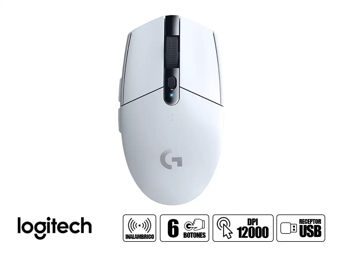 MOUSE INALAMBRICO LOGITECH G305 LIGTHSPEED GAMING (910-005290) HASTA 12.000 DPI, 6 BOTONES, RECEPTOR USB, BLANCO vista 2