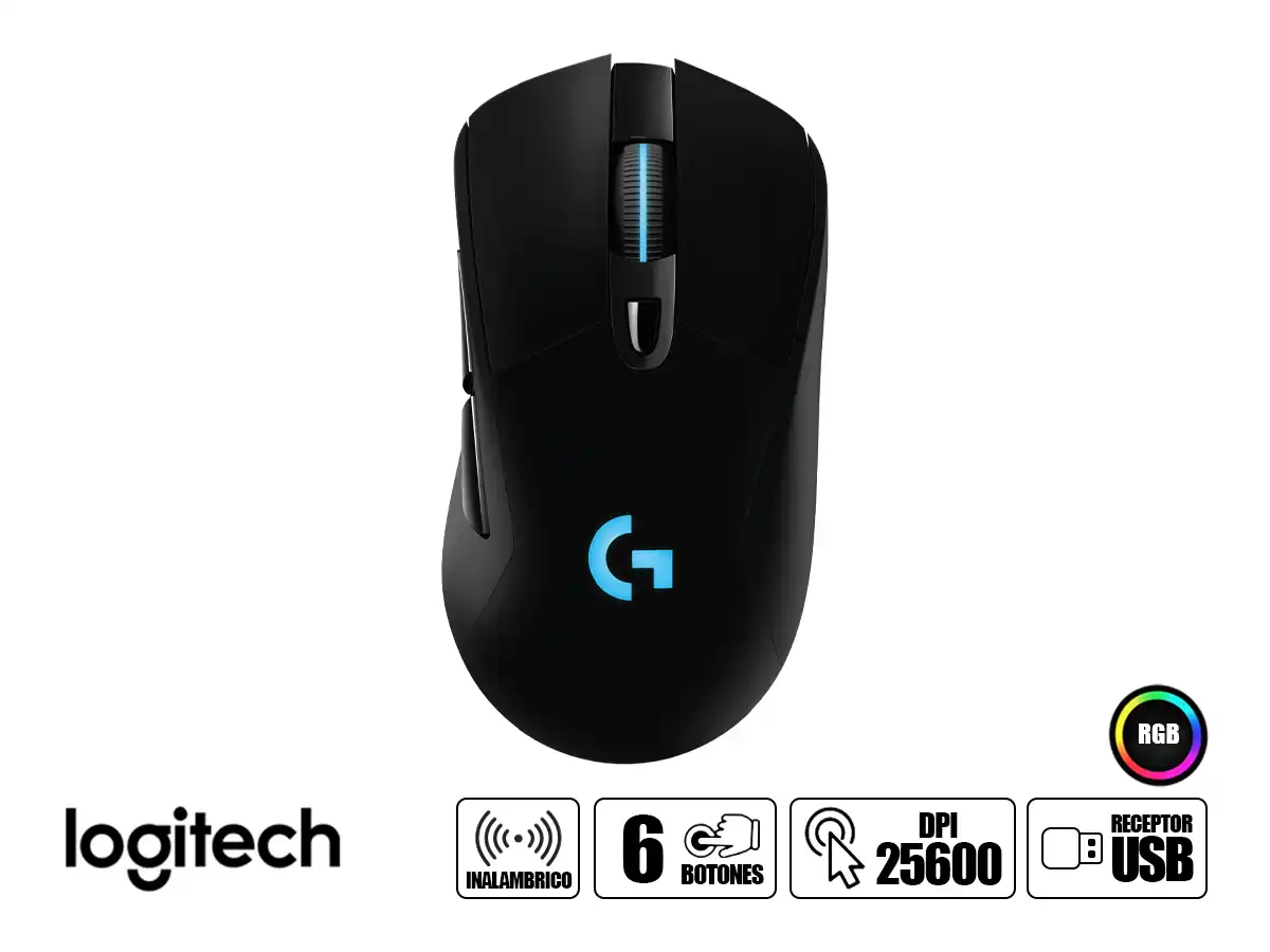 MOUSE INALAMBRICO LOGITECH GAMING G703 LIGHTSPEED (910-005639) HASTA 25.600 DPI, RECEPTOR USB, 6 BOTONES vista 2