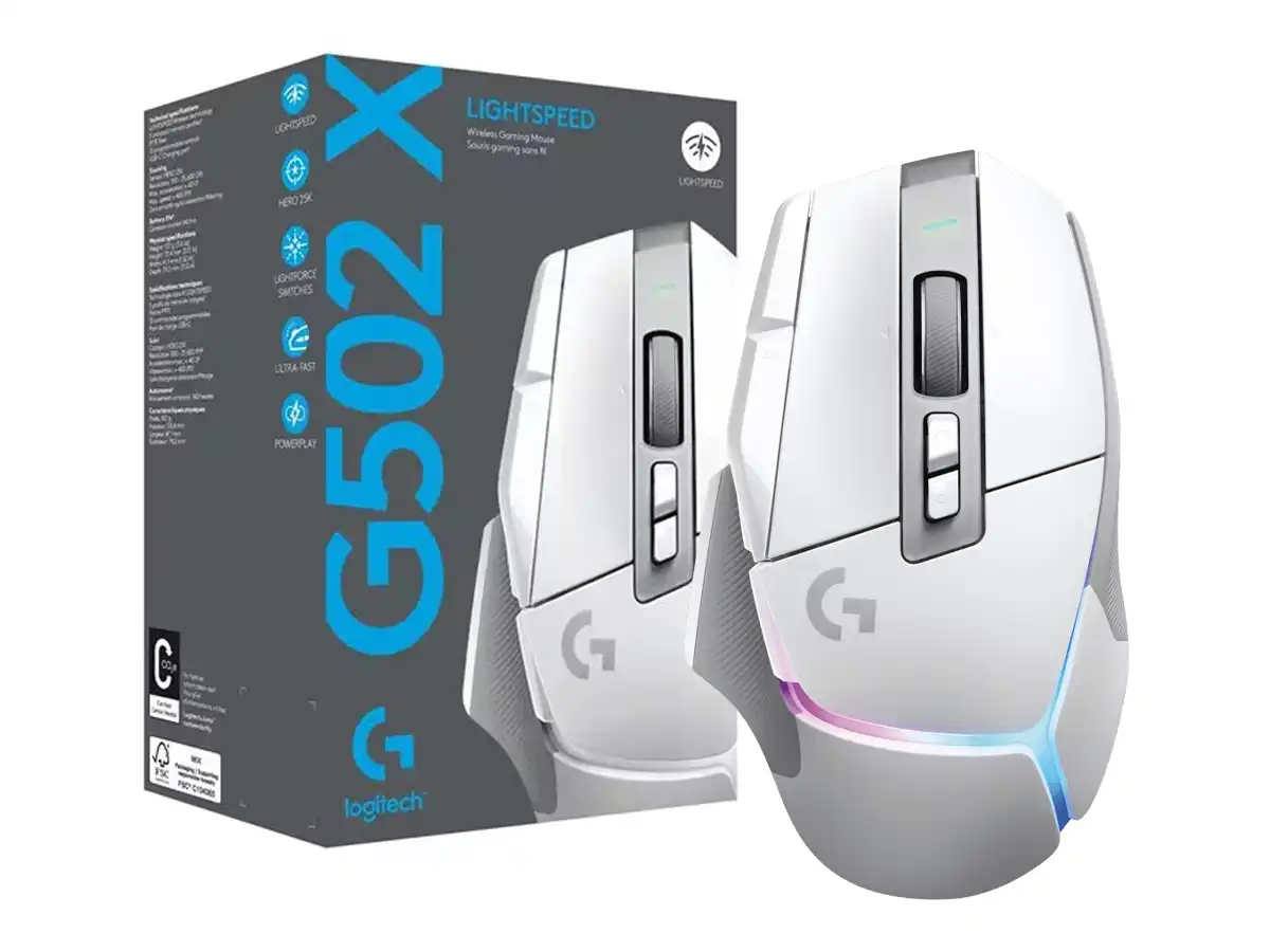 MOUSE LOGITECH G502 X PLUS (910-006170) HASTA 25.600 DPI, 13 BOTONES PROGRAMABLES, RGB, BLANCO