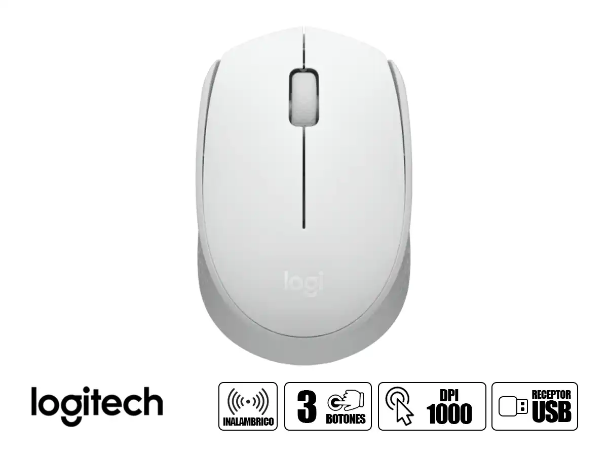 MOUSE INALAMBRICO LOGITECH M170 (910-006864) HASTA 1000 DPI, RECEPTOR USB, 3 BOTONES, BLANCO vista 2