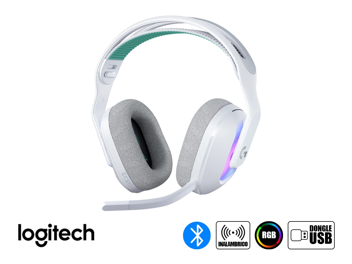 AURICULAR LOGITECH G522 90H GAMING (981-001549) CON MICROFONO, LIGHTSPEED/BT/CABLE USB-C LIGHTSYNC RGB,BLANCO vista 2