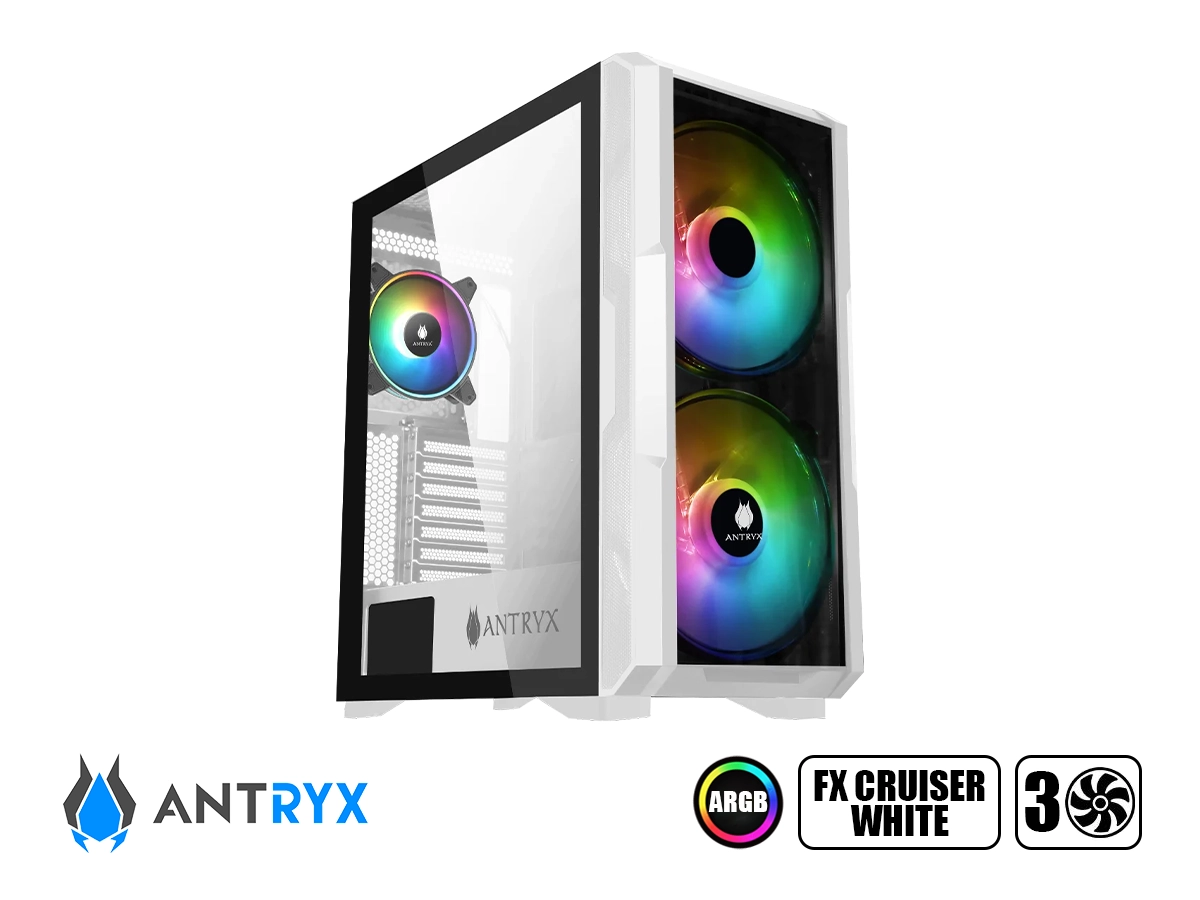 CASE ANTRYX FX CRUISER WHITE (AC-FX573W-R1) ARGB FAN X3, VIDRIO TEMPLADO & MESH, BLANCO vista 2