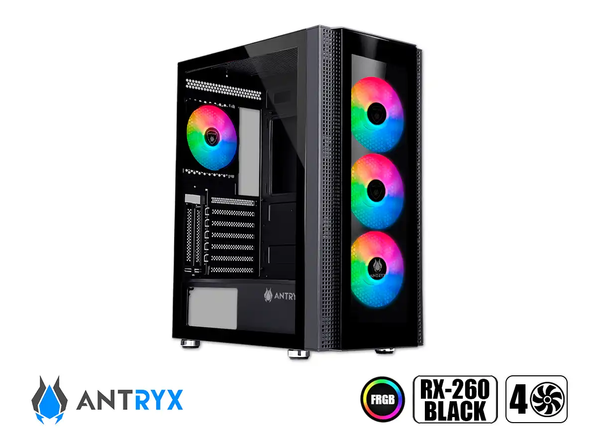 CASE ANTRYX RX-260 GAMING S/FUENTE (AC-RX260KFR) PANELES DE VIDRIO FRONTAL, 4 VENTILADORES, LED FRGB, NEGRO vista 2