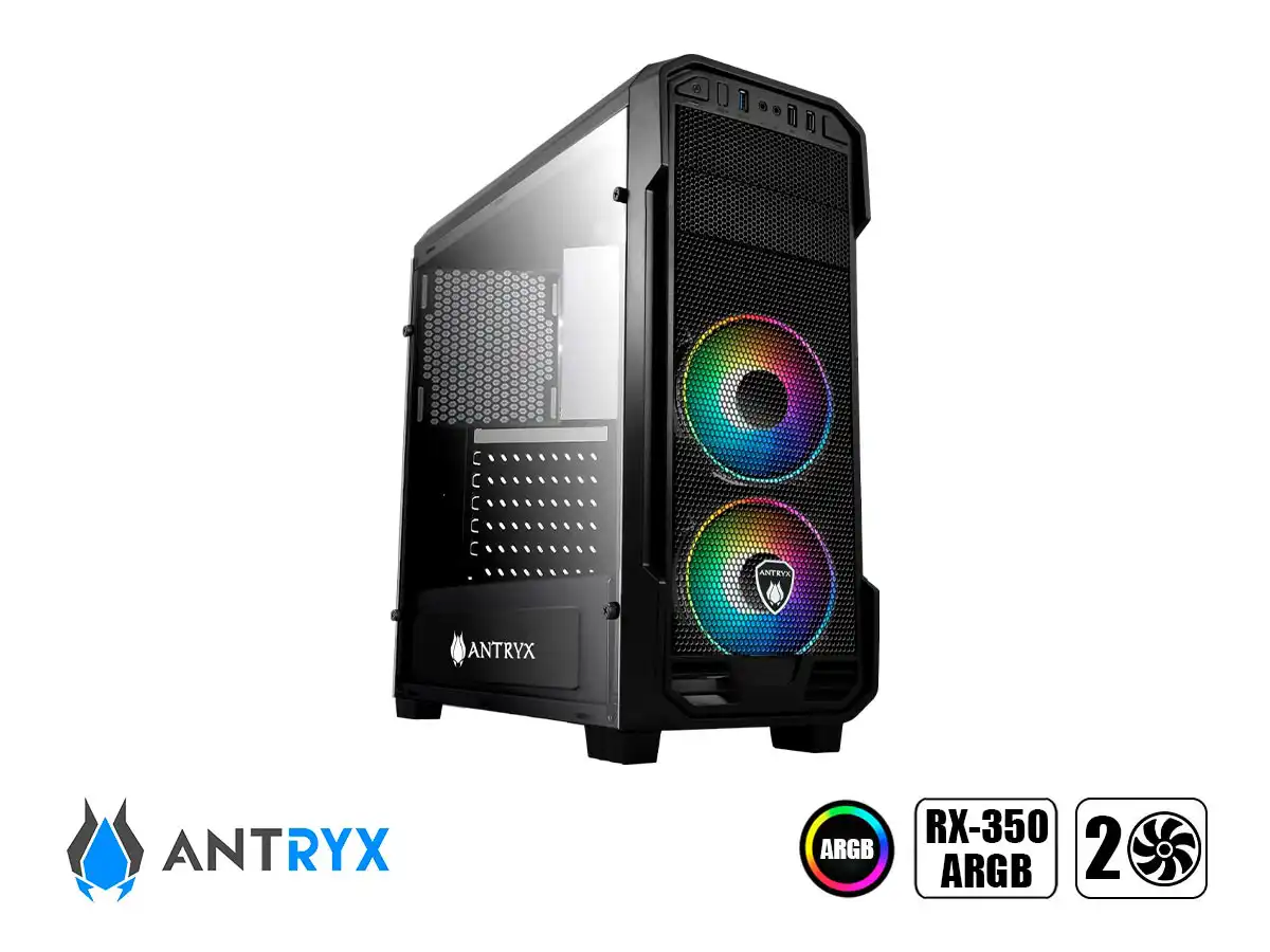 CASE ANTRYX RX-350 ARGB S/FUENTE (AC-RX350K-ARGB) PANEL DE VIDRIO, 2 VENTILADORES, LED ARGB, NEGRO vista 2