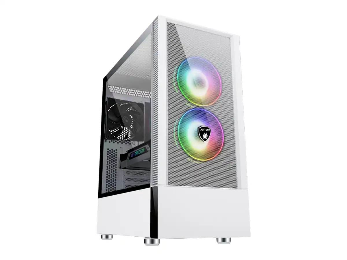 CASE ANTRYX RX-460 MESH WHITE S/FUENTE (AC-RX460MW) PANEL DE VIDRIO, 3 VENTILADORES, LED ARGB, BLANCO