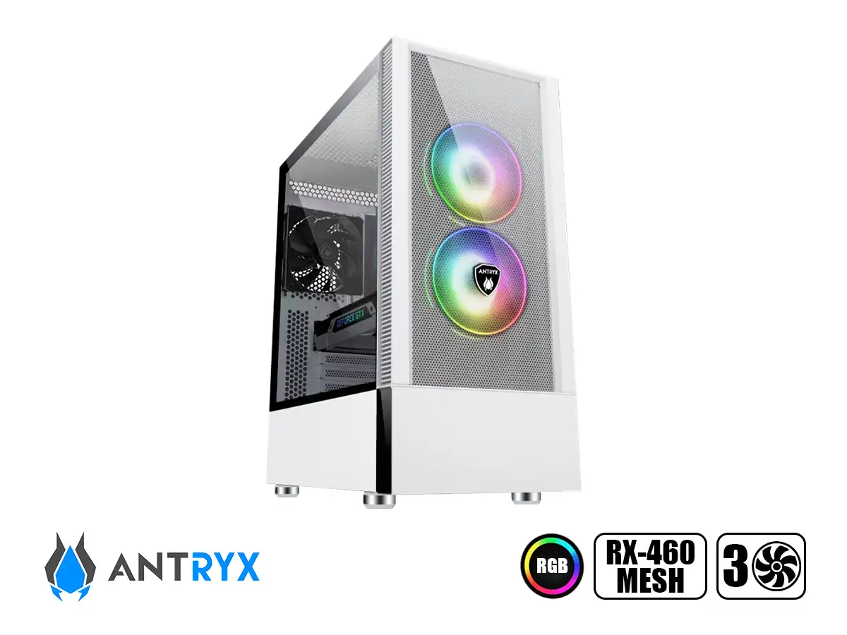 CASE ANTRYX RX-460 MESH WHITE S/FUENTE (AC-RX460MW) PANEL DE VIDRIO, 3 VENTILADORES, LED ARGB, BLANCO vista 2