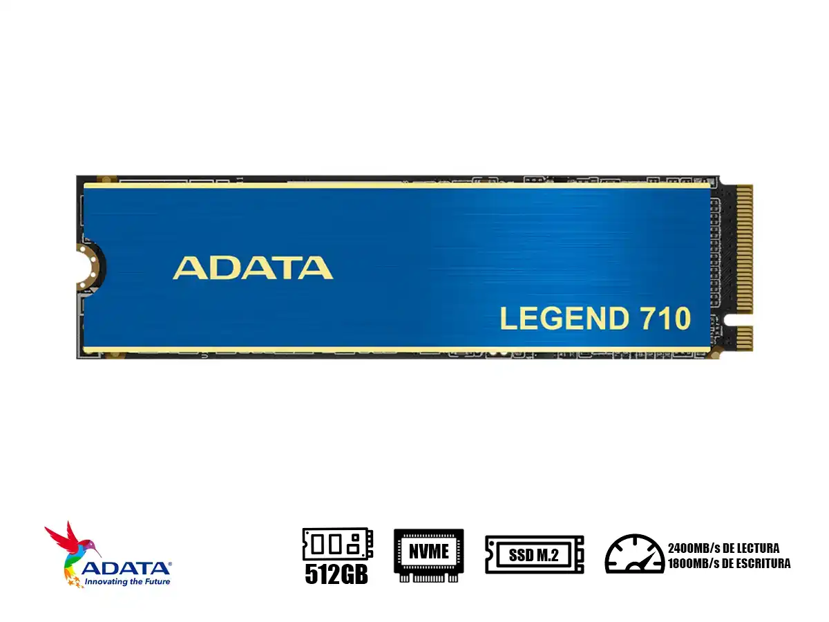 UNIDAD DE ALMACENAMIENTO SSD M.2 PCIE ADATA 512GB NVME LEGEND 710, 2280 (ALEG-710-512GCS) 2400MB/S, C/DISCIPADOR vista 2