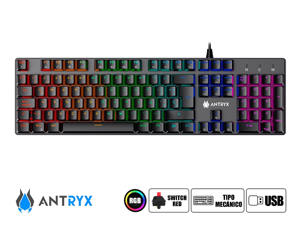 TECLADO GAMER ANTRYX  MK760L BLACK (AMK-760LKRE-SP) MECANICO, SWITCH RED, NEGRO vista 2