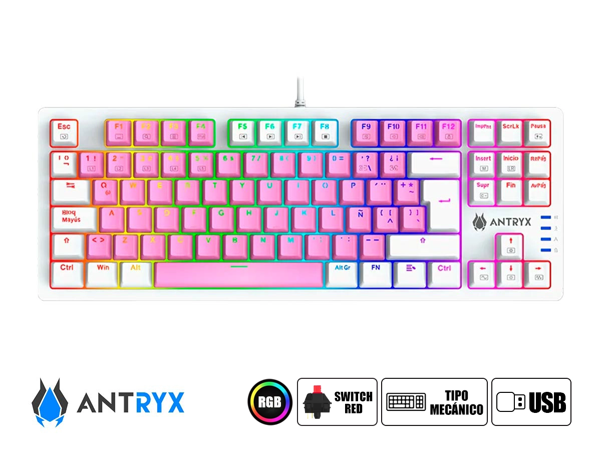 TECLADO GAMER ANTRYX CHROME STORM MK840 PINK (AMK-CS840PRE-SP) MECANICO, SWITCH RED, ROSADO vista 2